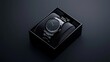 © Achirawee - Branding preview mockup of a luxury watch shown in a custom velvet box, set on a dark background