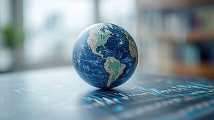 Poster - A Globe Resting on a Chart of Global Data