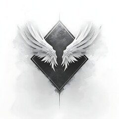 Wall Mural - abstract illustration of white wings against a dark diamond background, symbolizing freedom, hope, a