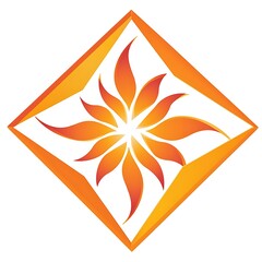 Wall Mural - Stylized geometric design featuring radiant sunburst patterns in vibrant orange hues, perfect for modern branding, logos, or artistic projects that convey warmth and energy.