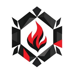 Wall Mural - Geometric Flame Logo Design Featuring Abstract Fire Element in Bold Colors, Perfect for Creative Projects and Branding Applications in Modern Visual Aesthetics