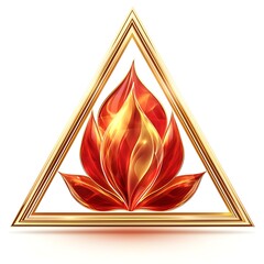 Poster - beautiful abstract flame design in a golden triangular frame with vibrant red and orange colors, per