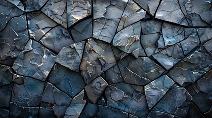 Canvas Print - A textured surface composed of irregular, dark, and shiny fragments, resembling broken stone or ceramic.