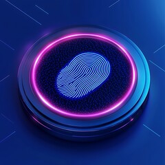 Wall Mural - futuristic neon fingerprint in a circular design, glowing with bright colors, representing digital s