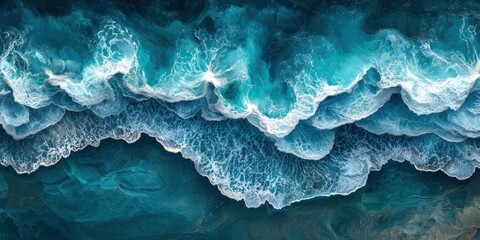 Wall Mural - Abstract Aerial View of Ocean Waves with White Foam