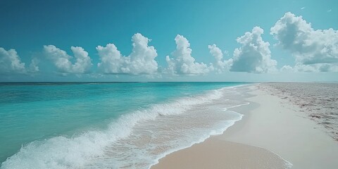 Poster - Tranquil Beachscape with White Clouds and Azure Water