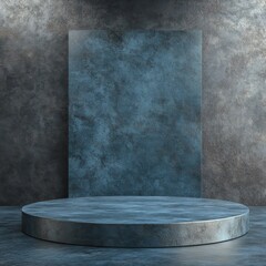 Poster - A simple, 3D design with an empty space for showcasing a product. It features a platform with a textured background.