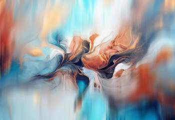 Aufkleber - Abstract fluid art painting.  Swirling colors blend in a mesmerizing, ethereal composition of blues, oranges, and browns.  The texture is smooth yet dynamic, creating a sense of movement and depth.