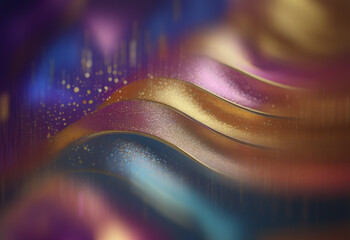 Aufkleber - Abstract image of iridescent, metallic waves flowing across a dark, speckled background.  The colors shift from gold to purple to blue, creating a luxurious and dreamy effect.