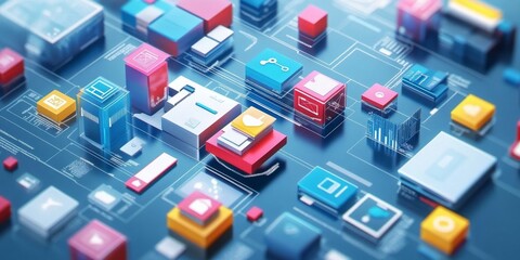 A modern, 3D image showing the steps involved in graphic design. It uses icons representing common tools and elements used by graphic designers.