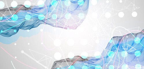 Leinwandbilder - Abstract frame wave with colored spots on it and curved lines. Plexus effect. Hand drawn vector.