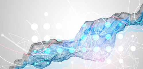 Leinwandbilder - Abstract frame wave with colored spots on it and curved lines. Plexus effect. Hand drawn vector.