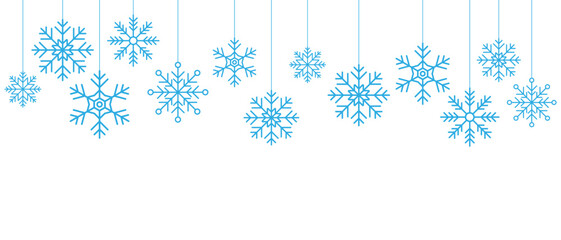 Wall Mural - snowflake seamless border. simple hanging snowflake. hanging snowflake decorations. winter holidays 