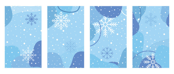 Wall Mural - set of winter posters with snowflakes. colorful winter banners with falling snowflakes. wintry scene
