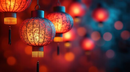 Fototapete - Fusion of Eastern and Western styles, combining Chinese lanterns with modern abstract patterns