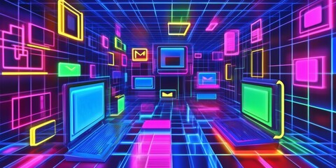 This image shows the idea of creating software or games using computer code. It uses 3D symbols and windows to represent the process of programming. It's about the world of computers and technology.