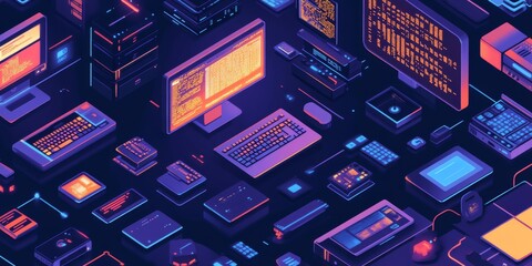 This image shows the idea of creating software or games using computer code. It uses 3D symbols and windows to represent the process of programming. It's about the world of computers and technology.