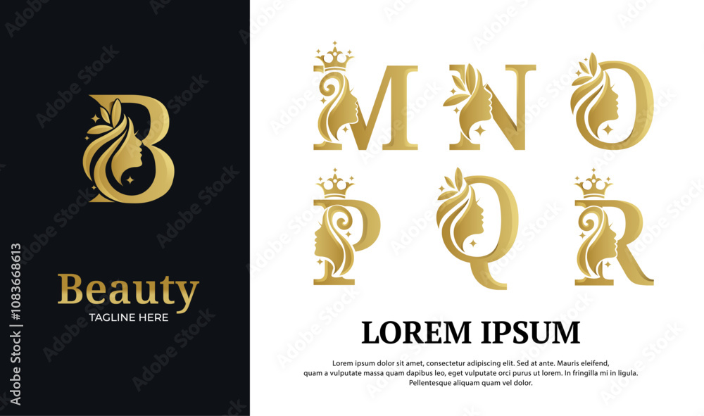 Set of initial G-L and s luxury beauty with queen woman face logo ...