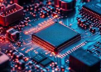 Poster - Close-up of a Computer Circuit Board with a Processor Chip
