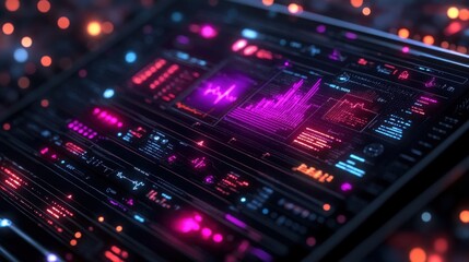 Poster - Futuristic Interface with Neon Lights and Data Visualizations