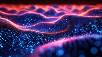 Aufkleber - Abstract Digital Landscape with Blue and Red Glowing Lights
