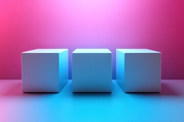 Poster - Three White Cubes on a Pink and Blue Gradient Background