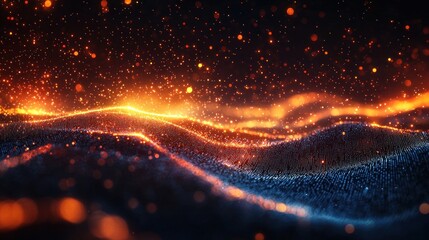 Aufkleber - Abstract Digital Landscape with Glowing Particles