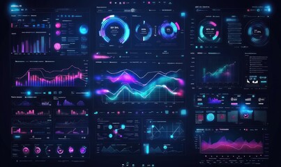 Fototapete - Futuristic Digital Interface Displaying Data and Charts