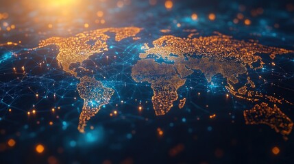 Aufkleber - A Digital World Map with Interconnected Networked Nodes