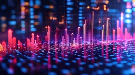 Aufkleber - Upward Trending Neon Lines and Arrows on a Digital Display