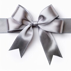 Wall Mural - Silver ribbon and bow, isolated on white background