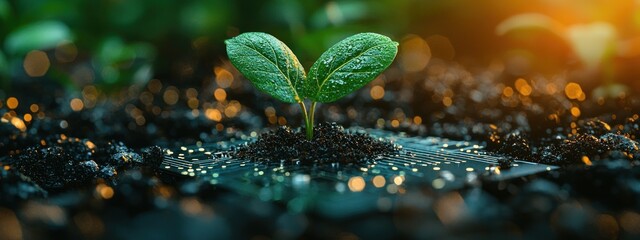 Aufkleber - A Small Green Plant Growing on a Circuit Board