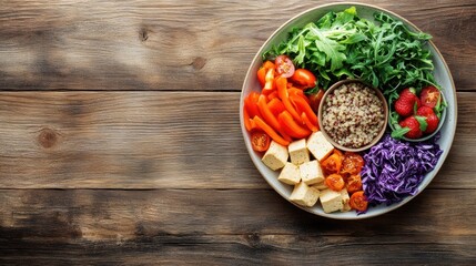 Aufkleber - A vibrant assortment of plant-based dishes is beautifully presented on a plate, highlighting fresh quinoa salads and vegetables. Generative AI