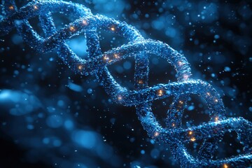 Poster - Glowing Blue DNA Double Helix with Particle Effects