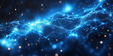 Fototapete - Abstract Blue and Gold Network with Bokeh Lights