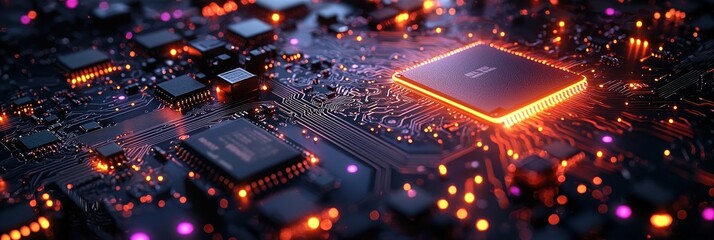 Poster - Close-up of a glowing CPU on a circuit board