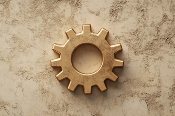 Aufkleber - A golden gear symbol is centered against a textured surface, illustrating design ideas related to machinery and innovation. Generative AI
