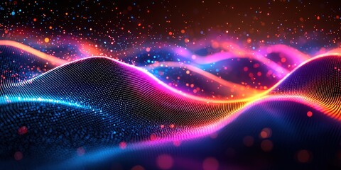 Aufkleber - Abstract Digital Wave with Glowing Particles and Bokeh Lights