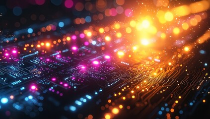 Aufkleber - Illuminated Circuit Board with Bokeh Lights