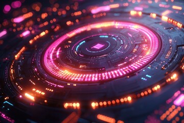 Poster - Abstract Circular Technology Interface with Pink and Orange Lights