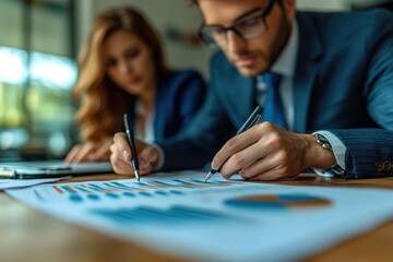 Poster - Business Professionals Analyzing Data with Charts and Pens