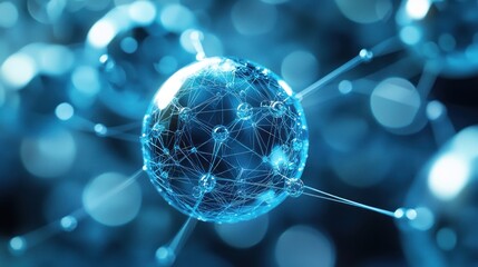 Aufkleber - A translucent sphere with a web-like structure, surrounded by blue bokeh lights.