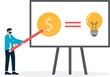 © vector mall - concept of creative ideas and financial investment. Business people collect money and put it into light bulbs, success, investment, deposit, business idea, business planning. flat vector illustration.