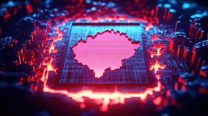 Fototapete - Digital circuitry design featuring abstract heat map visualization in futuristic technology environment