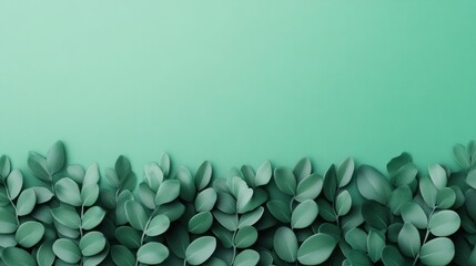 Poster - Lush green leaves layered against a soft mint background botanical close-up nature tranquil atmosphere abstract concept