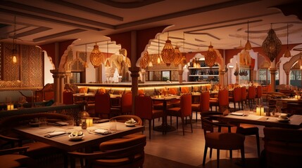 Wall Mural - A photo of an upscale Indian restaurant with modern furniture