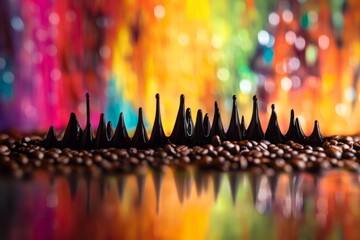 Wall Mural - a stunning abstract view of black peaks against a vibrant colorful background. this artistic image e