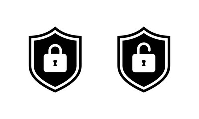 Fototapete - Lock and unlock shield icon. Secure guard sign symbol