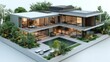 © Azis Stock - Modern luxury villa with a swimming pool and a lush garden.
