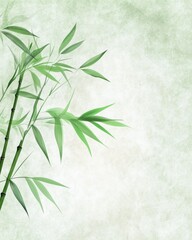 Poster - Bamboo Branch With Delicate Leaves on a Soft Abstract Background Creating a Serene Atmosphere